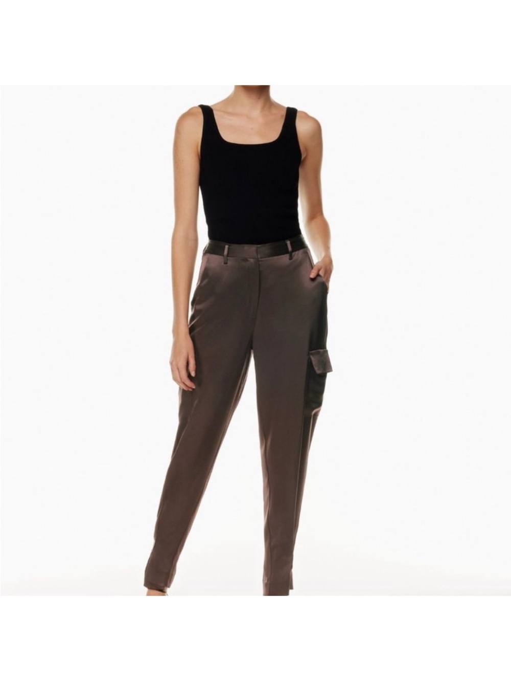 Aritzia Refined Satin Cargo Pants- Brown- Size 6